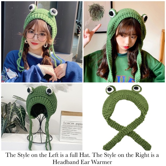 Green Frog Knit Headband & Ear Warmer with Long Ties - Picture 14 of 15